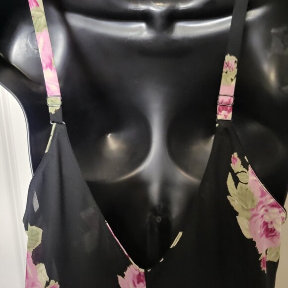 VTG Oscar de la Renta Pink Label M/L Black Pink Roses Floral Robe Nightgown Set - Picture 6 of 13